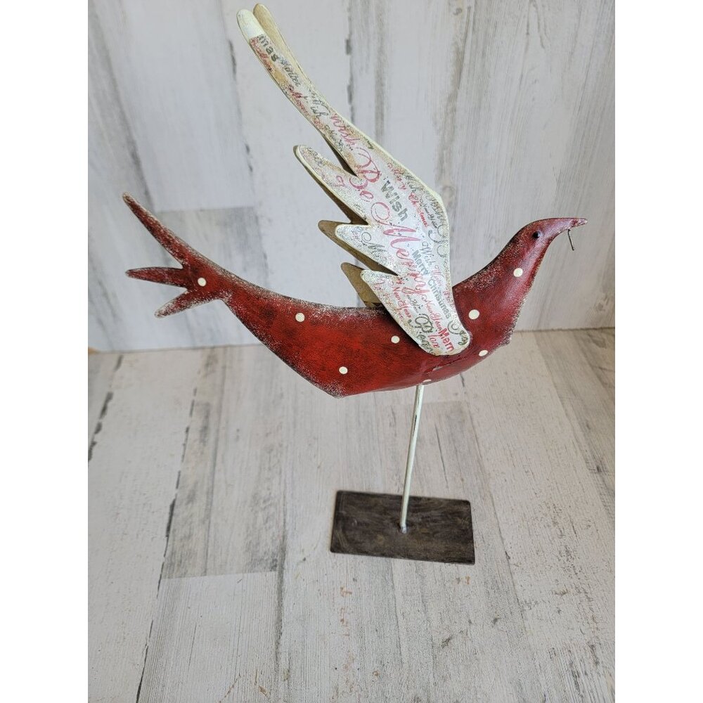 Vintage‎ metal red rustic bird sign newspaper Xmas home decor